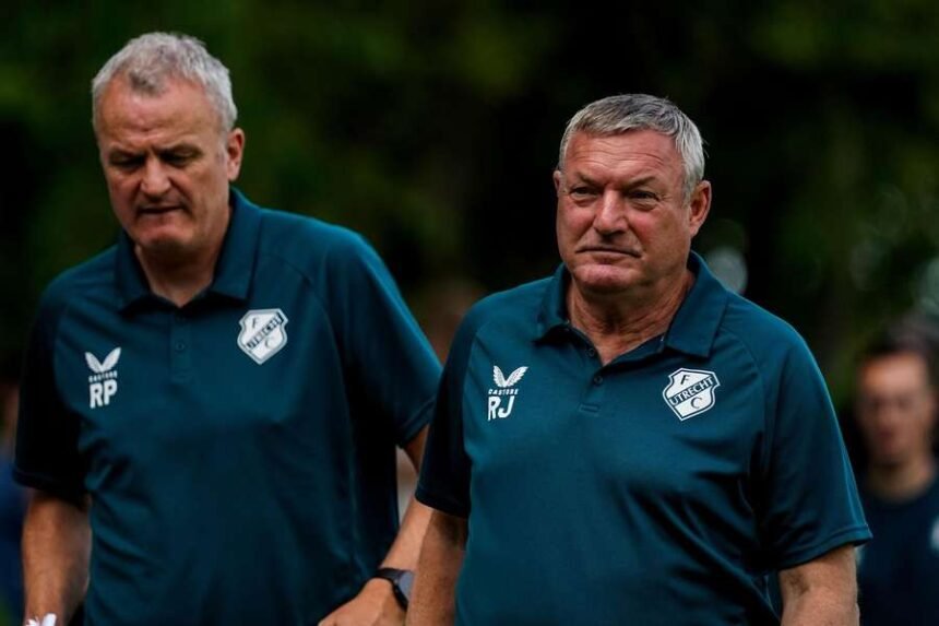 FC Utrecht manager Ron Jans (R) saw his side open the Europa League season in style