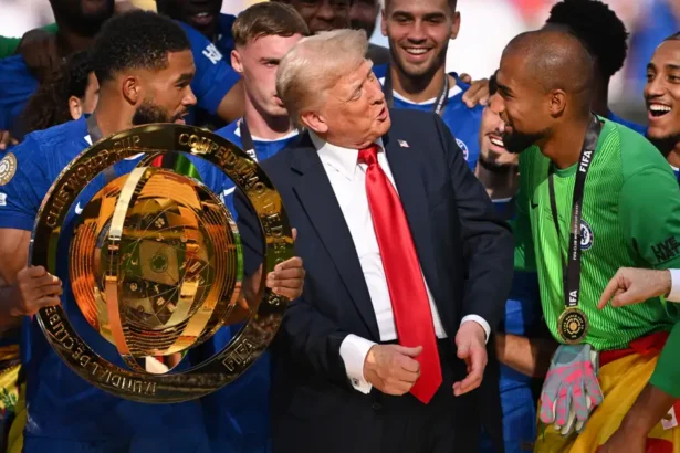 Donald Trump’s Nervous Trophy Lift at Chelsea’s FIFA Club World Cup Victory