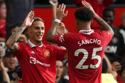 Manchester United Duo Anthony and Jadon Sancho celebrating a goal