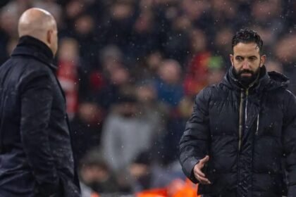 Ruben Amorim and Arne Slot on the touchline.