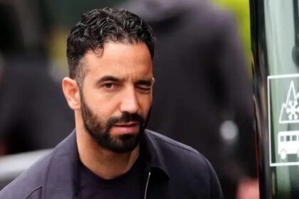 Ruben Amorim arrives at the stadium ahead of a match.