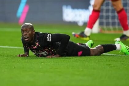 Newcastle target, Yoane Wissa looks on