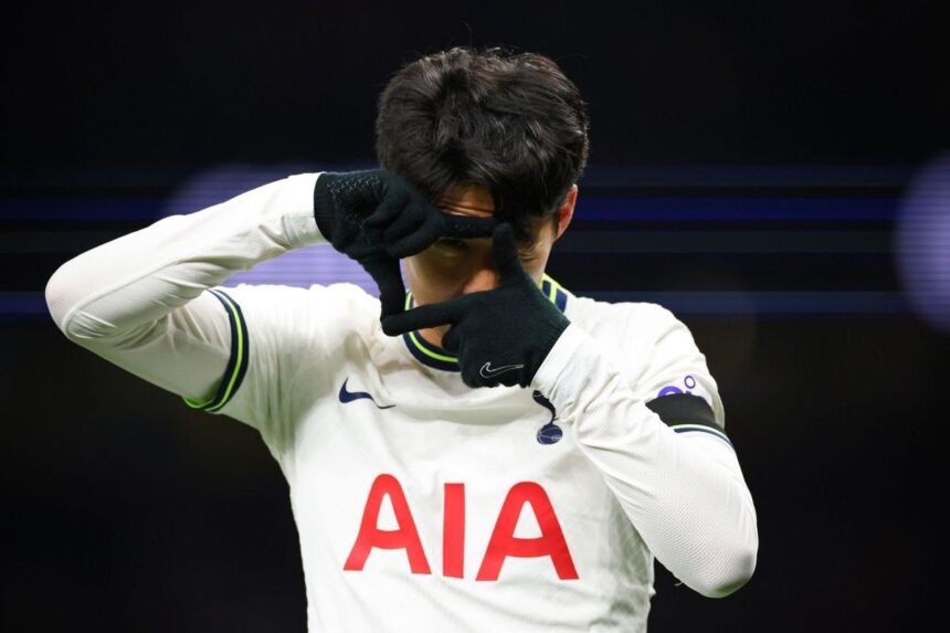 Son Heung-min celebrating after scoring a goal