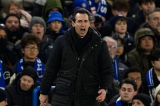 Aston Villa head coach Unai Emery giving instructions during a match