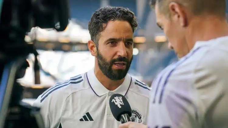 Ruben Amorim speaks to the media after a pre-season friendly.