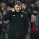 Newcastle United boss Eddie Howe looks frustrated during a Premier League match