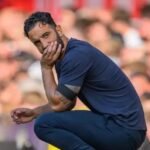 Ruben Amorim looks frustrated during a match.