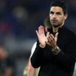 Arsenal manager Mikel Arteta applauds the fans