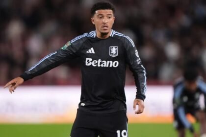 Aston Villa winger Jadon Sancho during a match against Brentford