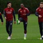 Arsenal's players in training ahead of Atletico Madrid
