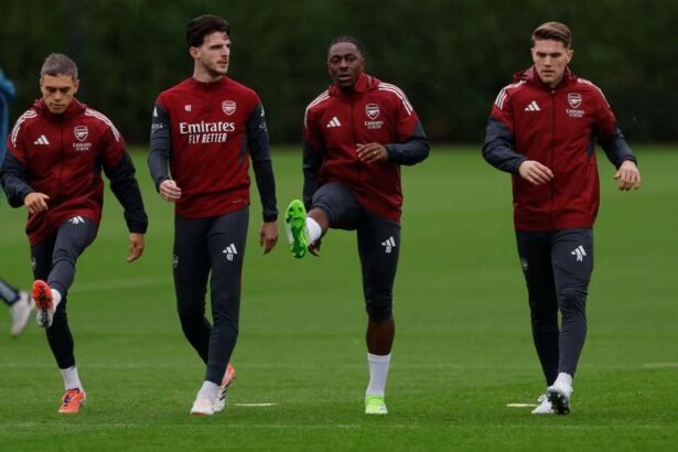 Arsenal's players in training ahead of Atletico Madrid