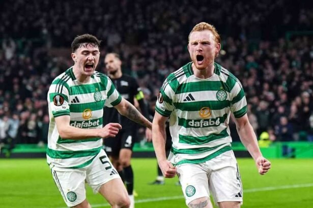 Celtic's Liam Scales celebrates scoring their side's first goal