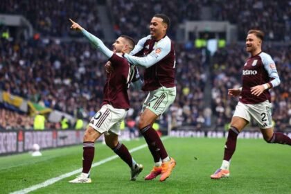 Emi Buendía of Aston Villa celebrates after scoring