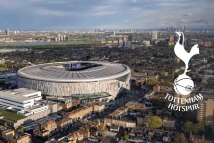 General stadium view with the Tottenham club badge.
