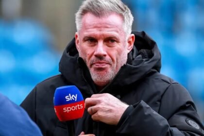 Jamie Carragher on punditry duty for Sky Sports.