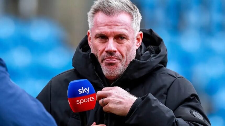 Jamie Carragher on punditry duty for Sky Sports.