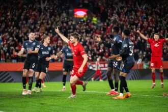 Jacob Ebsen Sørensen of Brann celebrates after scoring his side's second goal