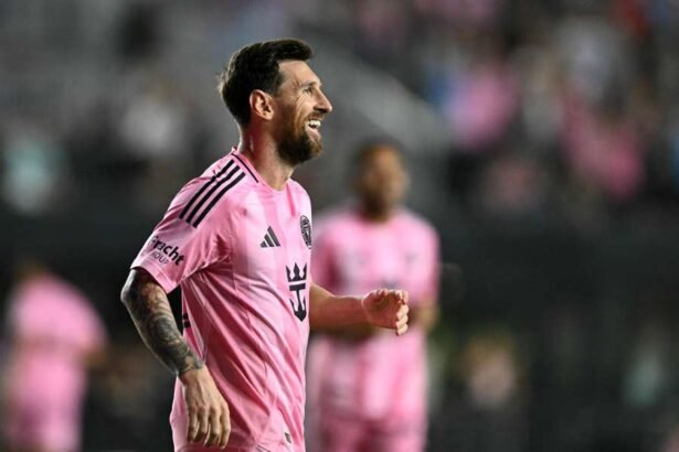 Lionel Messi celebrates after Inter Miami goal against Nashville in MLS Cup