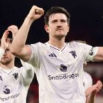 Match-winner Harry Maguire celebrates after Man Utd beat Liverpool at Anfield