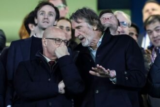Sir Jim Ratcliffe and Avram Glazer watch the Europa League final.