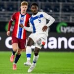 Tony Miettinen in action for Finland at under-21 level