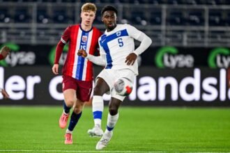 Tony Miettinen in action for Finland at under-21 level