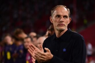 Thomas Tuchel watches on as his team participate in a World Cup qualifier.